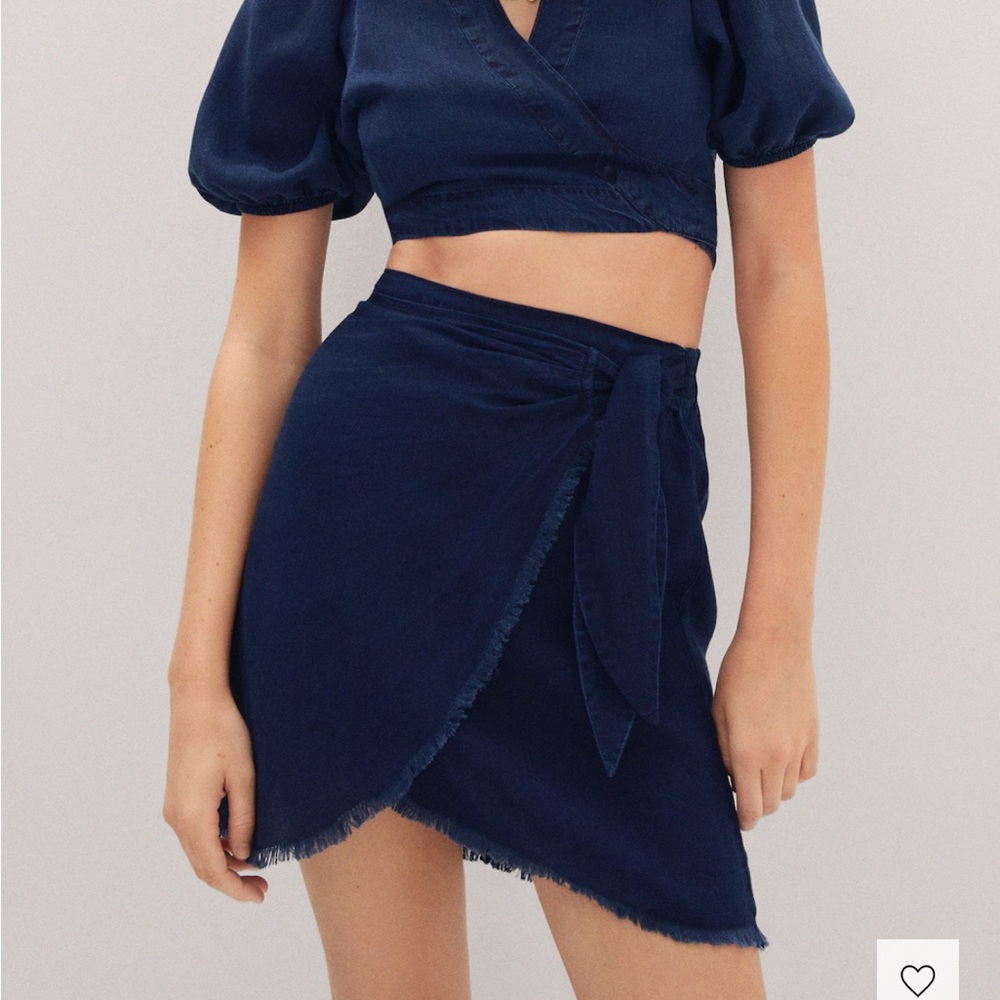 Mango Dark Blue Mini Wrap Skirt